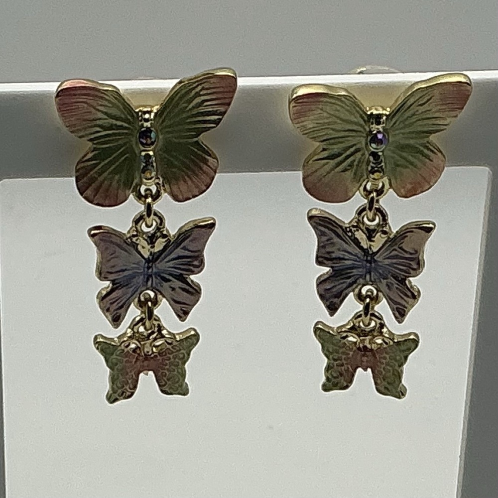 Kirks Folly Fantasia Butterfly Dangle Earrings Goldtone J448738 Box Card